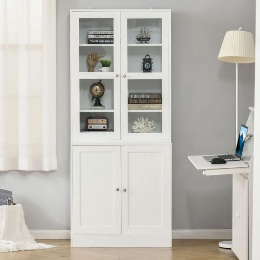 Modern Bookcase with Doors, Display Storage Cabinet with Adjustable Shelves for Living Room, Study, Office, White (FREE POSTAGE)