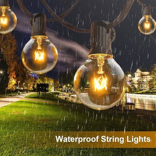 Outdoor Lights Mains Powered, 31FT/9.5M Garden Lights, 25+4(Spare) Bulbs Outdoor String Lights, Waterproof Festoon Lights Outdoor, Outside Lights for Garden Christmas Gazebo Party