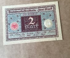 Rare Old 1920 German Banknote - 2 Mark