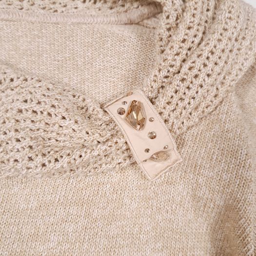 Faber Beige Oatmeal Cream Chunky Cowl Neck Knit Jumper with Buckle Detail 8-10UK/36-38EU