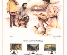 1980 Guernsey Limited Edition Lithographed Print measuring 333mm X 257mm showing  Peter Le Lievre Paintings Commemorative stamps with First Day of Issue Cancel
