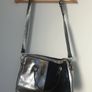 Genuine leather black and silver satchel messenger bag with adjustable strap Image 2