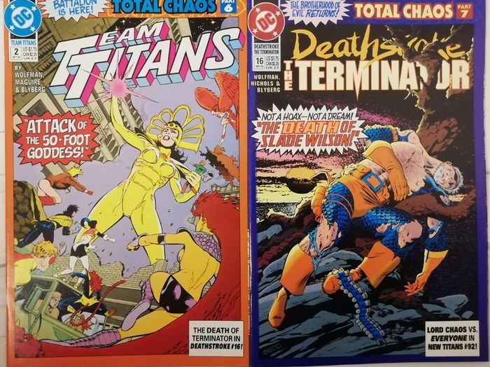 DC Comics - Total Chaos - Parts 1-9 Including All 5 #1 Team Titans Members, Deathstroke The Terminator and New Titans  Issues (1992)