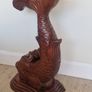Vintage Chinese Hand-Carved Mahogany Koi Carp Pedestal Table | Mid-Century Style Statement Piece Image 4