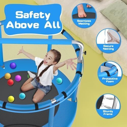 55 Trampoline for Kids with Enclosure Trampoline with Adjustable Gymnastics Bar & Toys