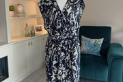 Brand-new Ladies Navy &amp; White Knee Length Dress from ICHI With Pockets &amp; Elastic waist