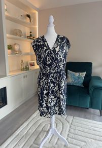 Brand-new Ladies Navy & White Knee Length Dress from ICHI With Pockets & Elastic waist