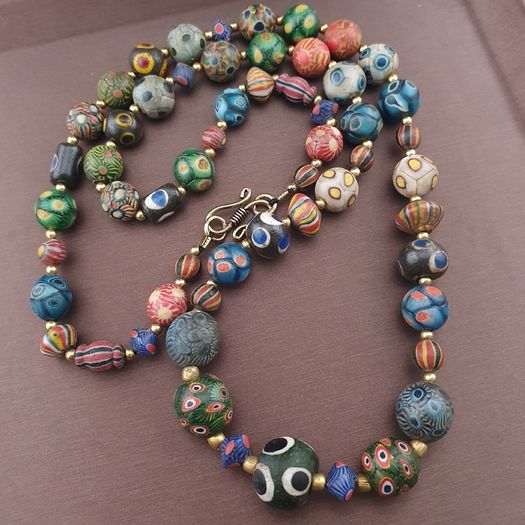Ancient Gabri Thousand Eyes Skunk Glass Beads Necklace
