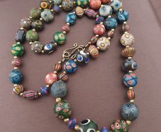 Ancient Gabri Thousand Eyes Skunk Glass Beads Necklace