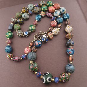 Ancient Gabri Thousand Eyes Skunk Glass Beads Necklace