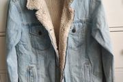 Topshop MOTO Light Wash Denim Sherpa Jacket UK 10