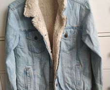 Topshop MOTO Light Wash Denim Sherpa Jacket UK 10