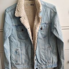 Topshop MOTO Light Wash Denim Sherpa Jacket UK 10