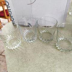 Multi-Purpose Crystal Beverage Tumbler Drinking Glass Set of 4 each 2 matching not stamped..