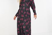 Black Floral Soft Jersey Midi Dress. Size 14. New