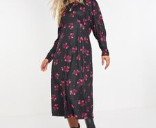 Black Floral Soft Jersey Midi Dress. Size 14. New
