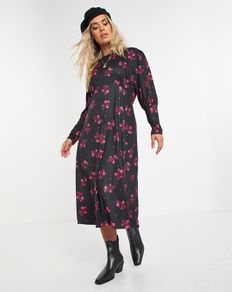 Black Floral Soft Jersey Midi Dress. Size 14. New