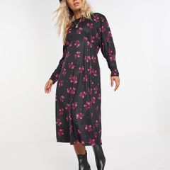 Black Floral Soft Jersey Midi Dress. Size 14. New