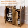 Bathroom Storage Cabinet Bamboo, Tall Narrow Space Saver Organizer Floor Standing for Kitchen, 4 Open Shelves and 1 Cupboard with Door, Walnut Image 5