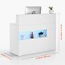 White Reception Desk with LED Light, Storage & Power Outlets Image 3