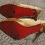 Diamond bow gold peep toe heels Image 2