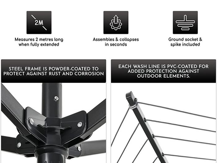 Rotary Washing Line | 45m Rotating Outdoor Washing Line | Heavy Duty Clothes Airer Outdoor | Garden Rotary Line | 4 Arm Rotary Washing Line | Washing Line Rotary with Ground Spike & Cover (FREE SHIPPING)