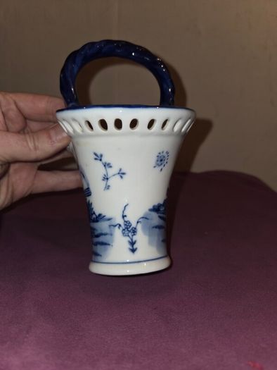 Delft Blue Basket Vase - Hand Painted