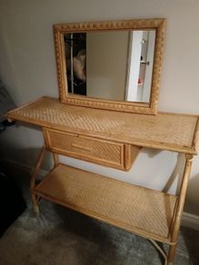 Vintage rattan and bamboo dressing table