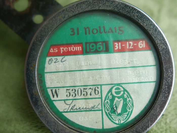 Vintage Irish Cyclemaster Motorcycle December 1961tax Disc & Holder