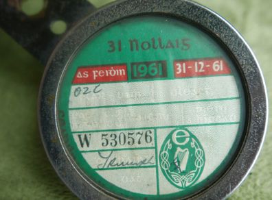 Vintage Irish Cyclemaster Motorcycle December 1961tax Disc & Holder