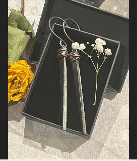 Scavenged Iron Coffin Nail Wasteland Dystopian Brutalist Industrial Dark Aesthetic 1700 Ear Hangers Witch Nail Crust Punk Pagan