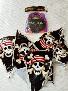 Halloween Pirate Skull Bunting & Brand New Black Cat Wind Sock Set