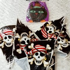 Halloween Pirate Skull Bunting & Brand New Black Cat Wind Sock Set