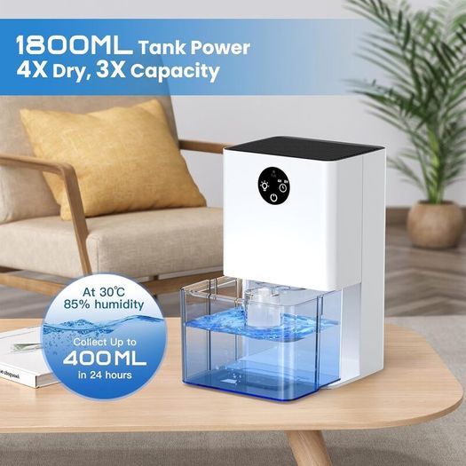 Dehumidifier for Home 22.5W  1800ML Electric Dehumidifiers 400ML/Day Auto Off 4/8H Timer Auto Defrost Ultra Quiet 7 Coloured LED Portable Dehumidifier for Drying Clothes Bedroom, Bathroom, Wardrobe, RV