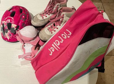 Rollerskates size UK 2 bundle, inc helmet, pads