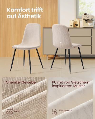 Round Table with 4 Dining Chairs Steel Frame Easy Assembly Golden Oak Cream White