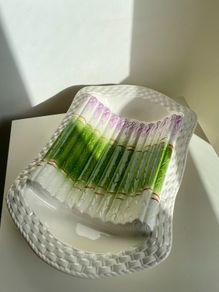 Vintage French Majolica Asparagus Dish Barbotine Serving Platter Green White