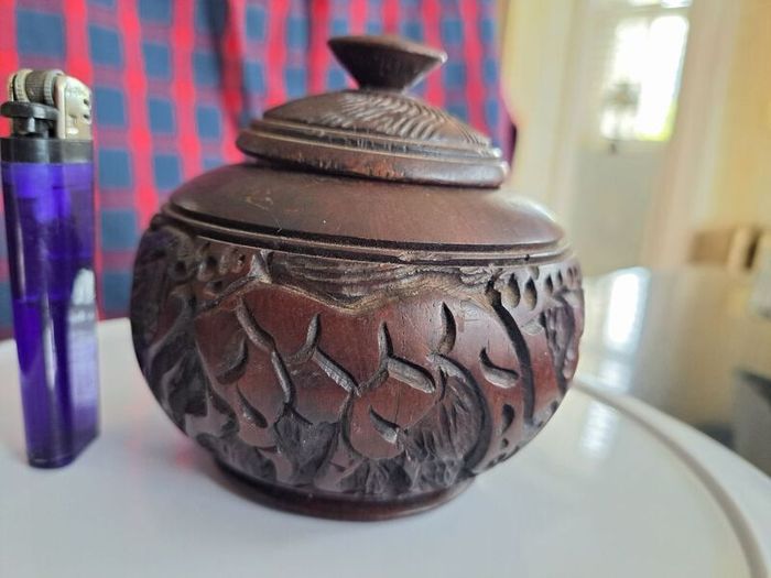 vintage  hand carved ebony wood spice bowl.