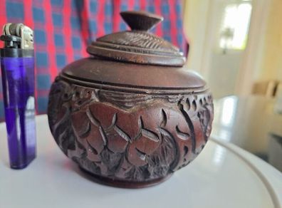 vintage  hand carved ebony wood spice bowl.