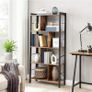 _bookshelf, shelf with 4 levels, standing shelf, bookcase, office shelf, industrial design, for living room, office, study, large, metal frame, vintage brown-black Image 2