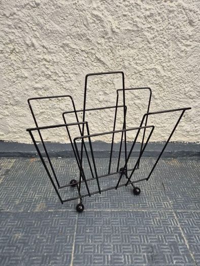 Atomic MidCentury Vintage retro black metal 1950s magazine rack