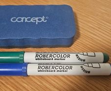 Whiteboard eraser and 2 whiteboard markers