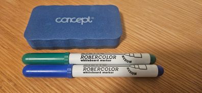 Whiteboard eraser and 2 whiteboard markers