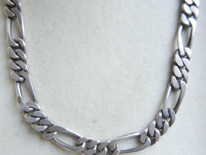 Vintage Sterling Silver 925 Figaro Necklace 20" Long Chain Link Flat Vintage Silver Sterling Gift Men 37,6g