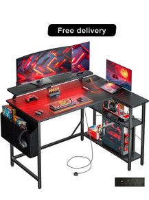 L Shaped Gaming Desk with LED Lights & Power Outlets 120x80cm