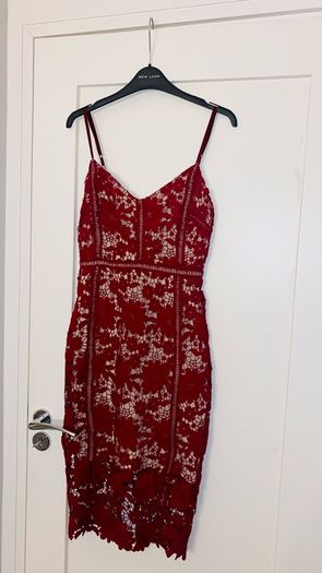 New Look Premium Red Nude Lace Midi Dress