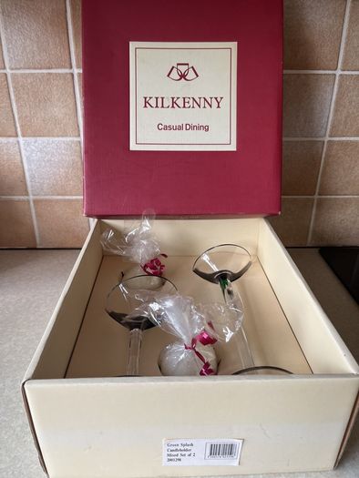 Kilkenny Casual Dining Green Splash Candleholder Mixed Set x 2