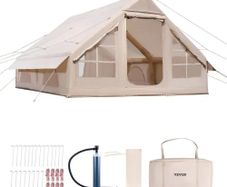 Inflatable Tents for Camping, 5-8 Person Easy Setup Blow up Tent with Hand Pump, 300D Oxford Glamping Tent with Stove Jack 2 Doors & 4 Mesh Windows, Storage Bag Included for Easy Taking