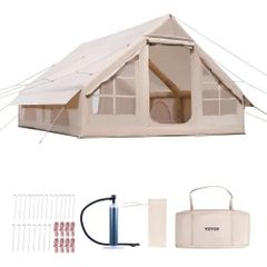 Inflatable Tents for Camping, 5-8 Person Easy Setup Blow up Tent with Hand Pump, 300D Oxford Glamping Tent with Stove Jack 2 Doors & 4 Mesh Windows, Storage Bag Included for Easy Taking