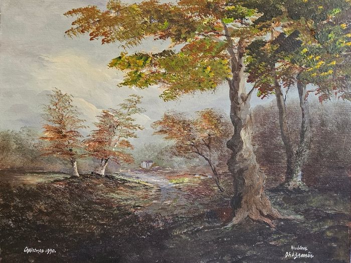 Danny Brennan,Beautiful Original Irish Landscape Painting in Frame  "On the Bank at Woodstown, Co. Waterford"